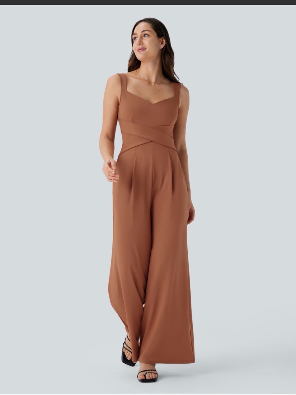 HALARA Terra Cotta Wide-Leg Jumpsuit with Crisscross Waist NWT XL Tall